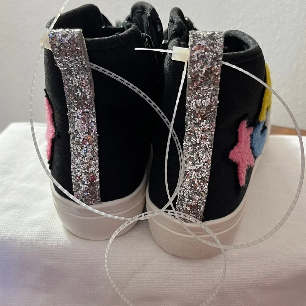 GB Girls Black High-Top Sneakers with Colorful Patches